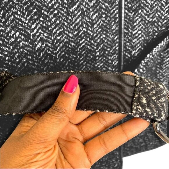 TORY BURCH BLACK WHITE WOOL LEATHER SLEEVELESS LIGHT BELTED  BELT JACKET - Picture 8 of 16